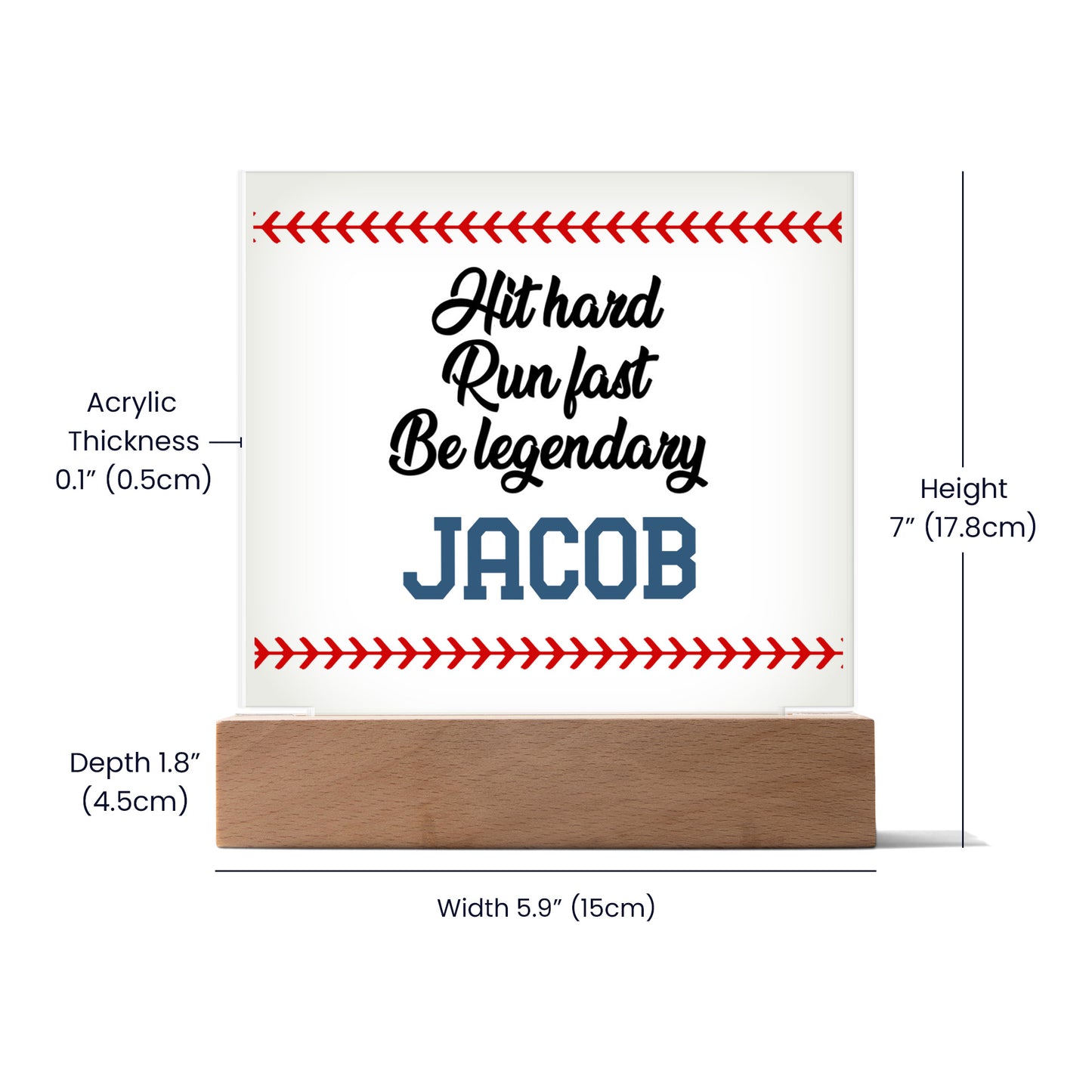 Personalized Hit Hard Run Fast Be Legendary Baseball Acrylic Plaque LED Lamp