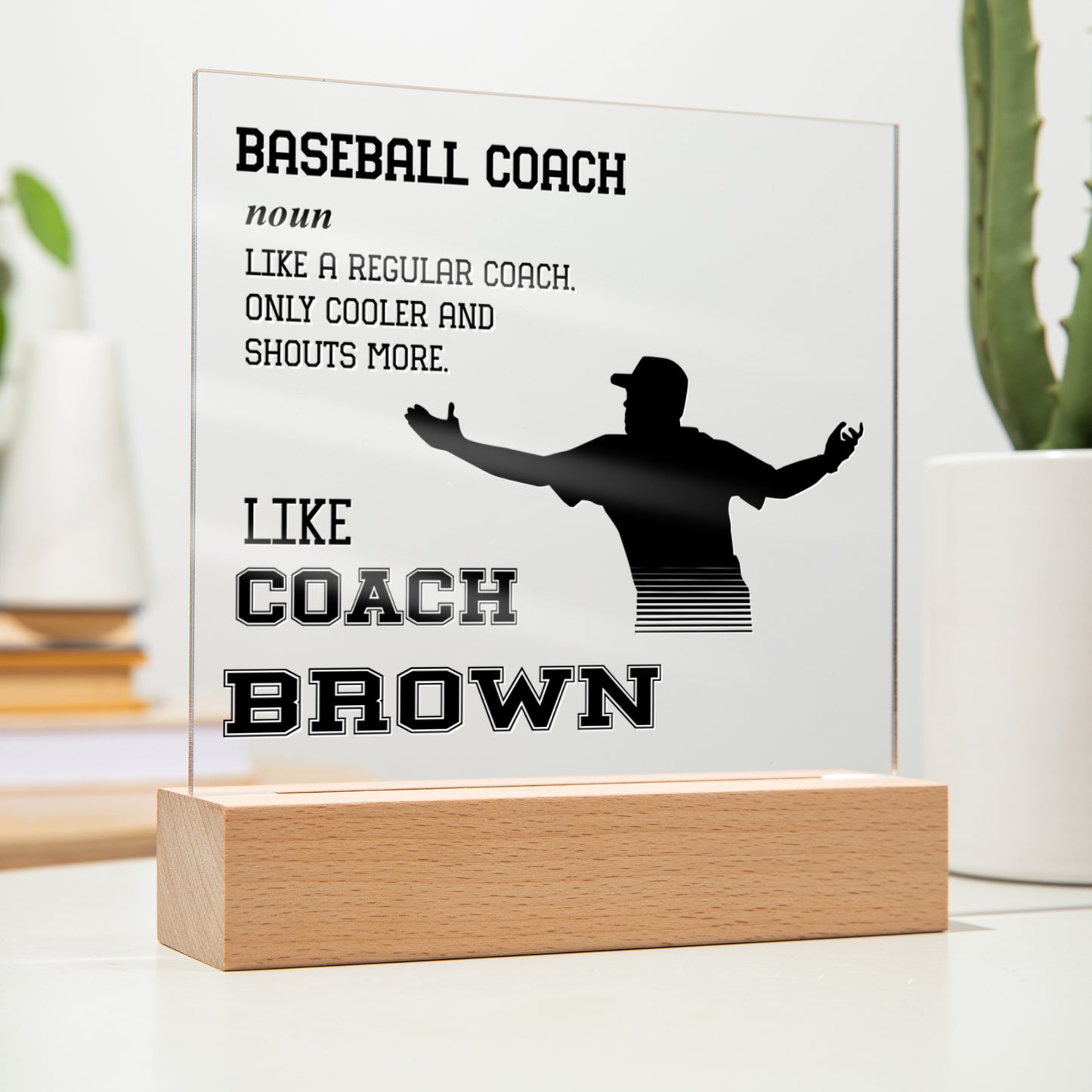 Personalized Regular Coach Only Cooler Baseball Acrylic Plaque LED Lamp