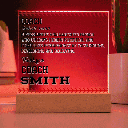 Personalized Coach Noun Baseball Acrylic Plaque LED Lamp