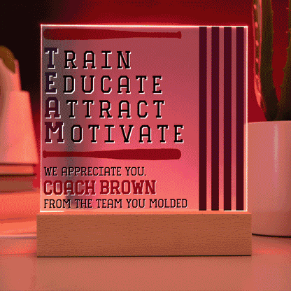 Personalized Train Educate Attract Motivate Baseball Acrylic Plaque LED Lamp