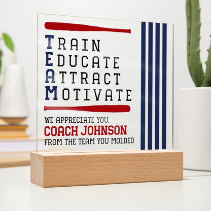 Personalized Train Educate Attract Motivate Baseball Acrylic Plaque LED Lamp