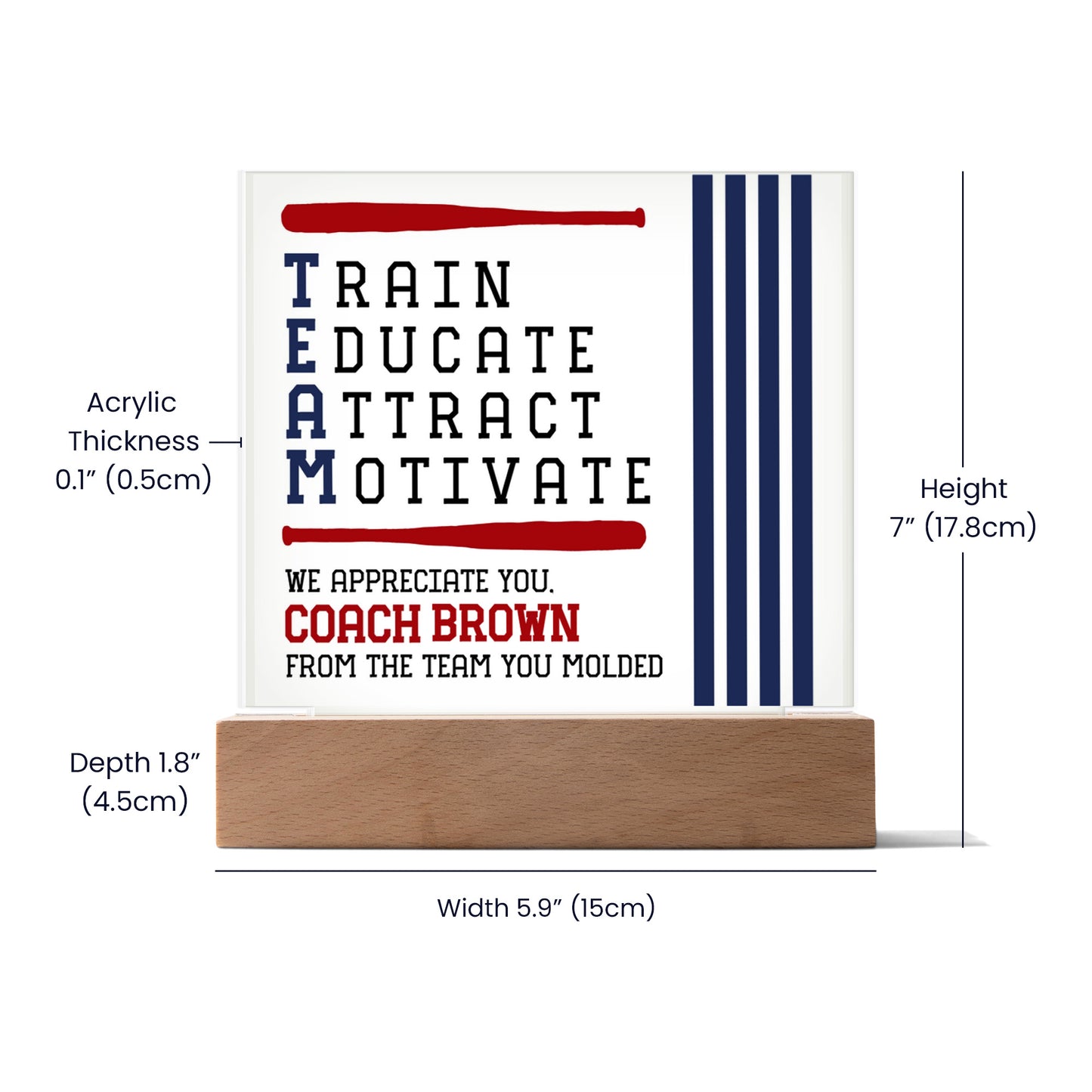 Personalized Train Educate Attract Motivate Baseball Acrylic Plaque LED Lamp