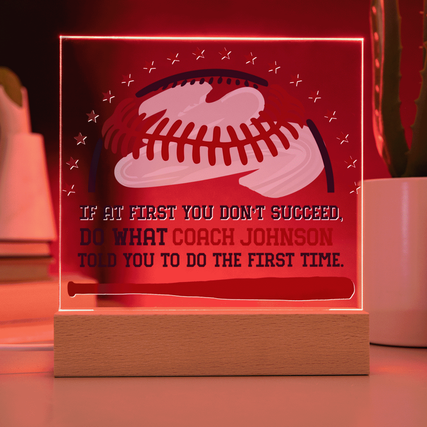 Personalized Do What Coach Baseball Acrylic Plaque LED Lamp