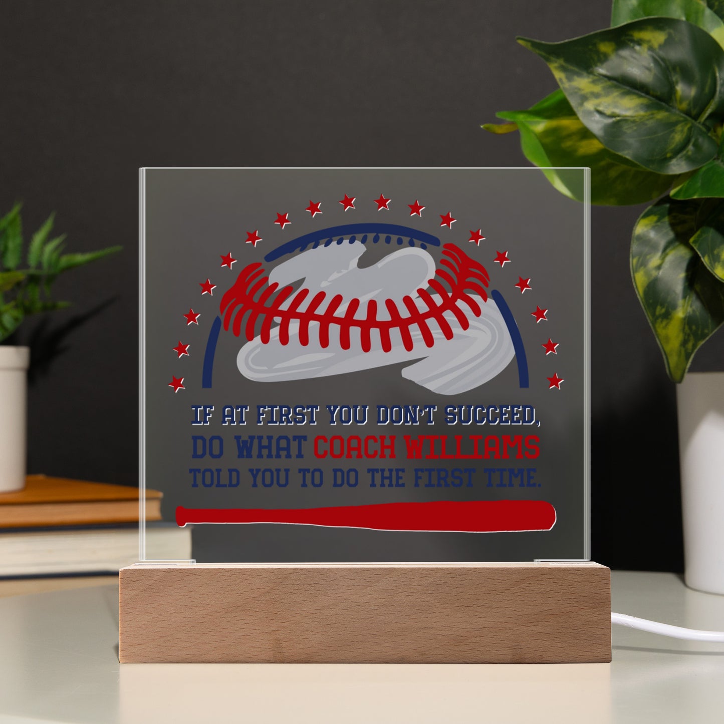 Personalized Do What Coach Baseball Acrylic Plaque LED Lamp