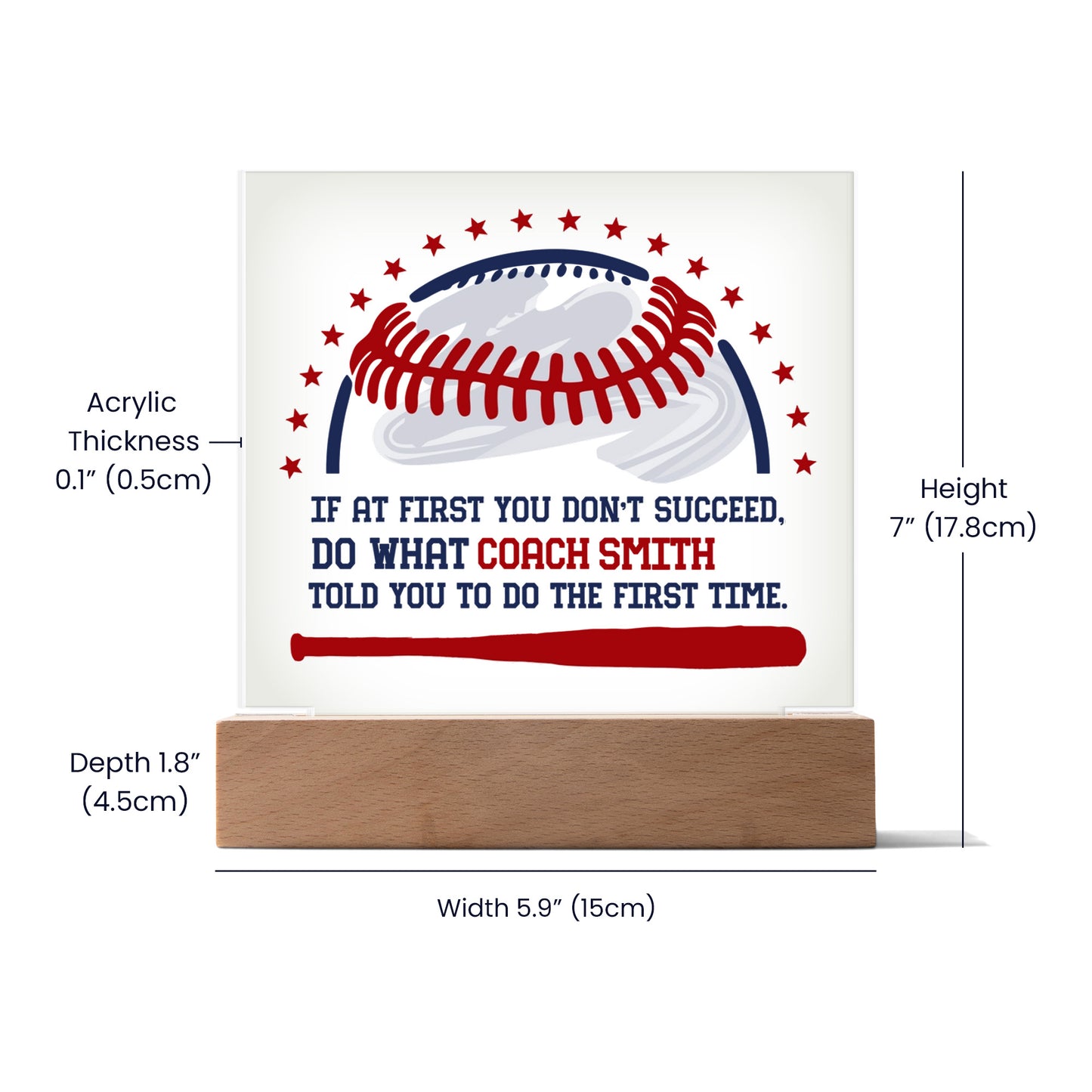 Personalized Do What Coach Baseball Acrylic Plaque LED Lamp