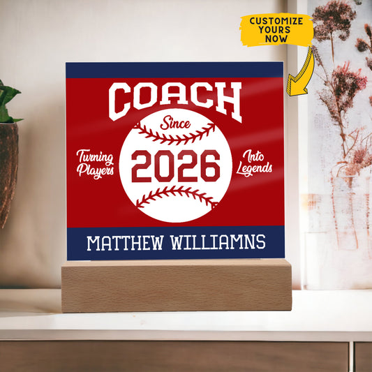 Personalized Turning Players Into Legends Baseball Acrylic Plaque LED Lamp