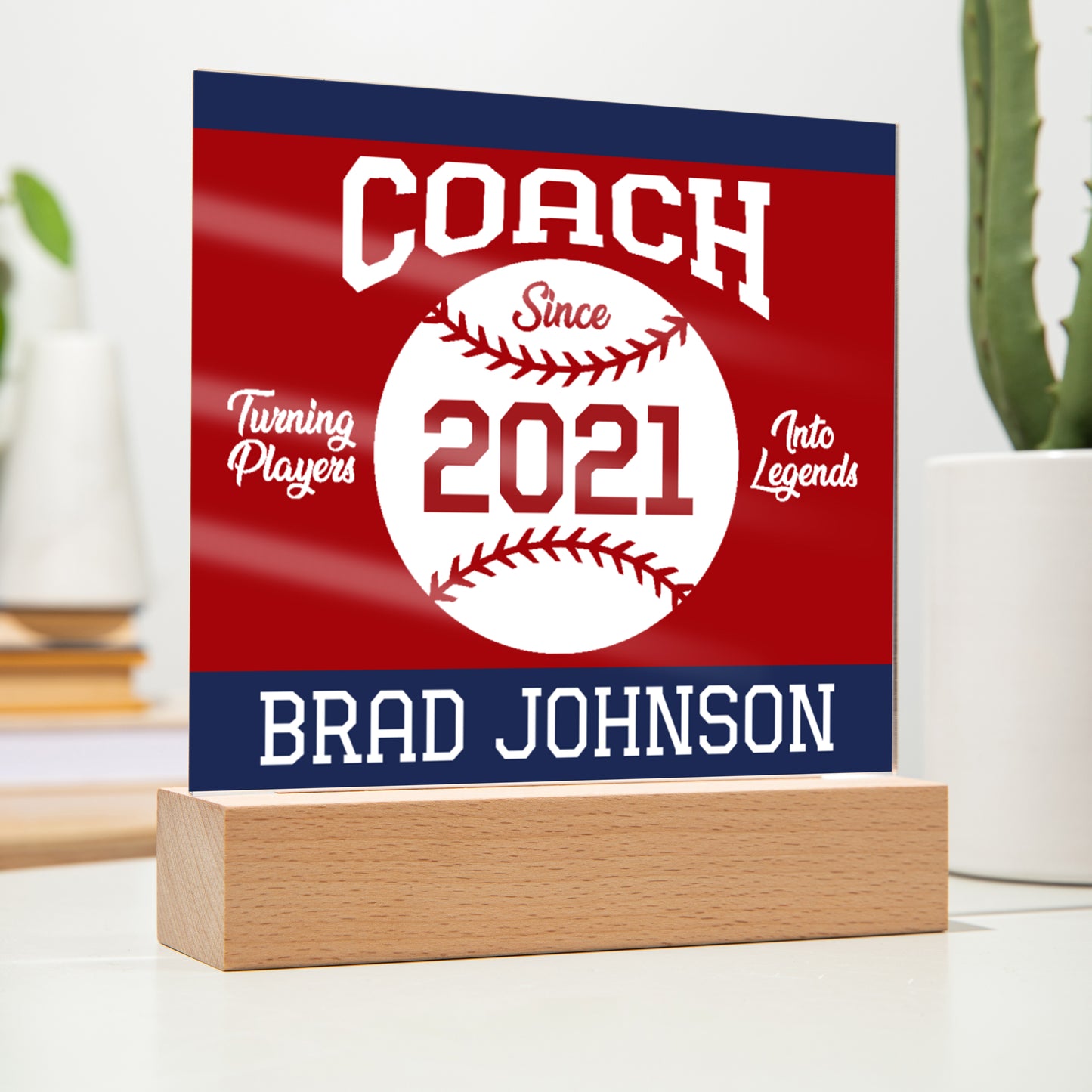 Personalized Turning Players Into Legends Baseball Acrylic Plaque LED Lamp