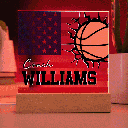 Personalized American Flag Basketball Coach Acrylic Plaque LED Lamp