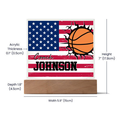 Personalized American Flag Basketball Coach Acrylic Plaque LED Lamp