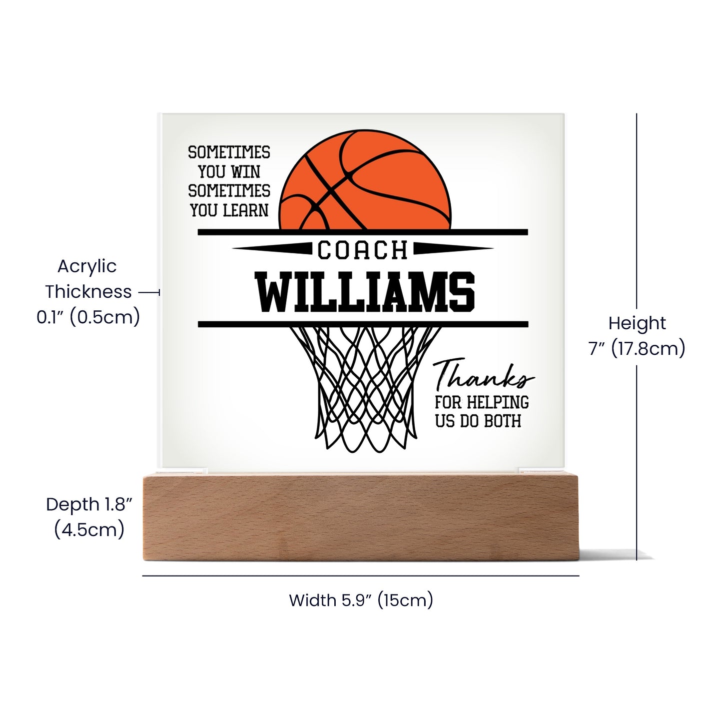 Personalized Sometimes You Win Sometimes You Learn Basketball Acrylic Plaque LED Lamp