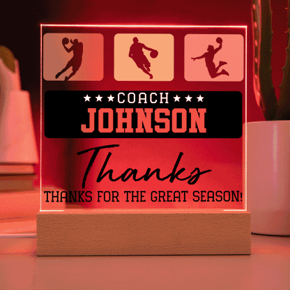 Personalized Thanks For The Great Season Basketball Acrylic Plaque LED Lamp