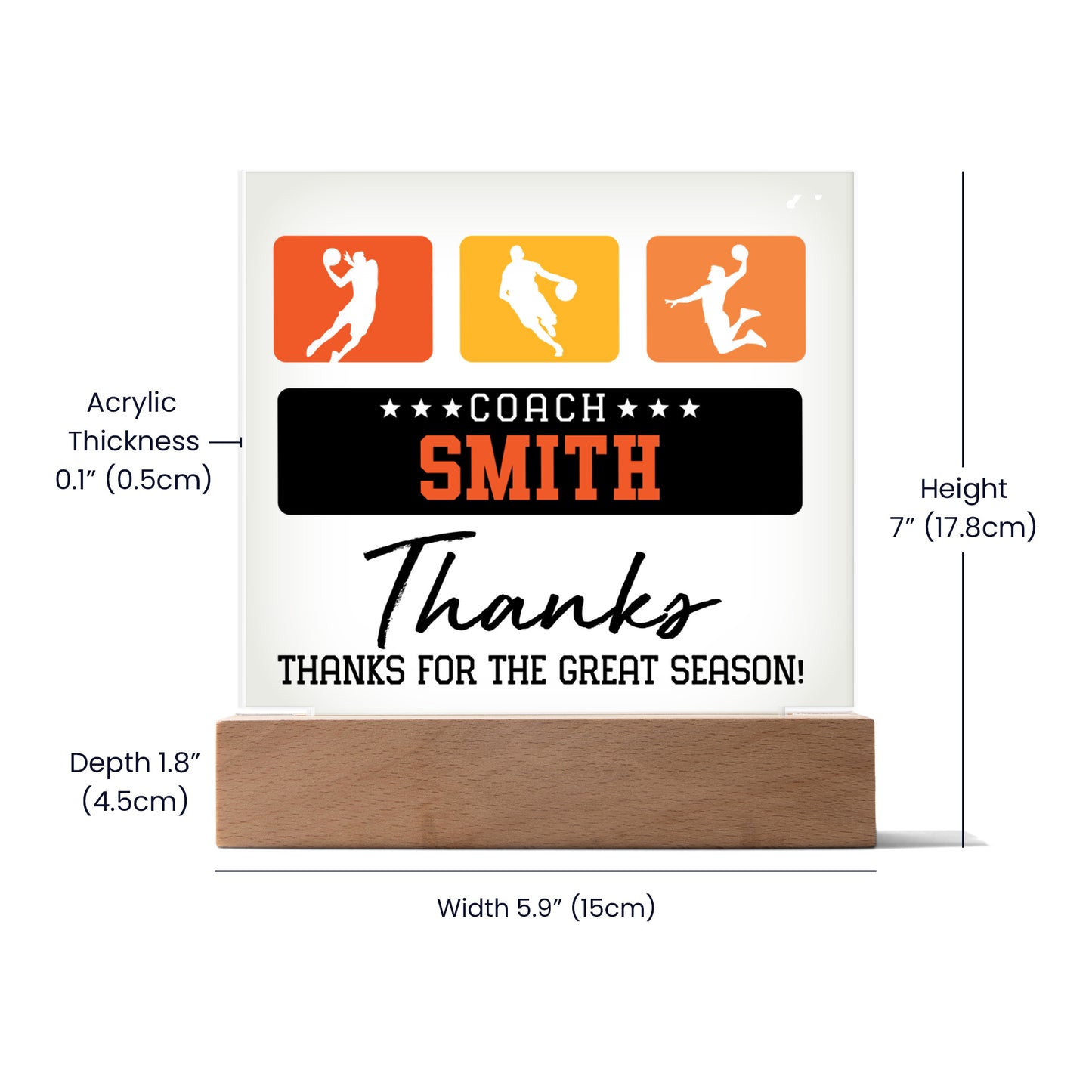 Personalized Thanks For The Great Season Basketball Acrylic Plaque LED Lamp