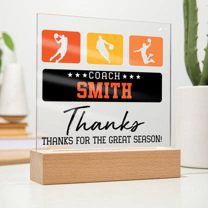 Personalized Thanks For The Great Season Basketball Acrylic Plaque LED Lamp