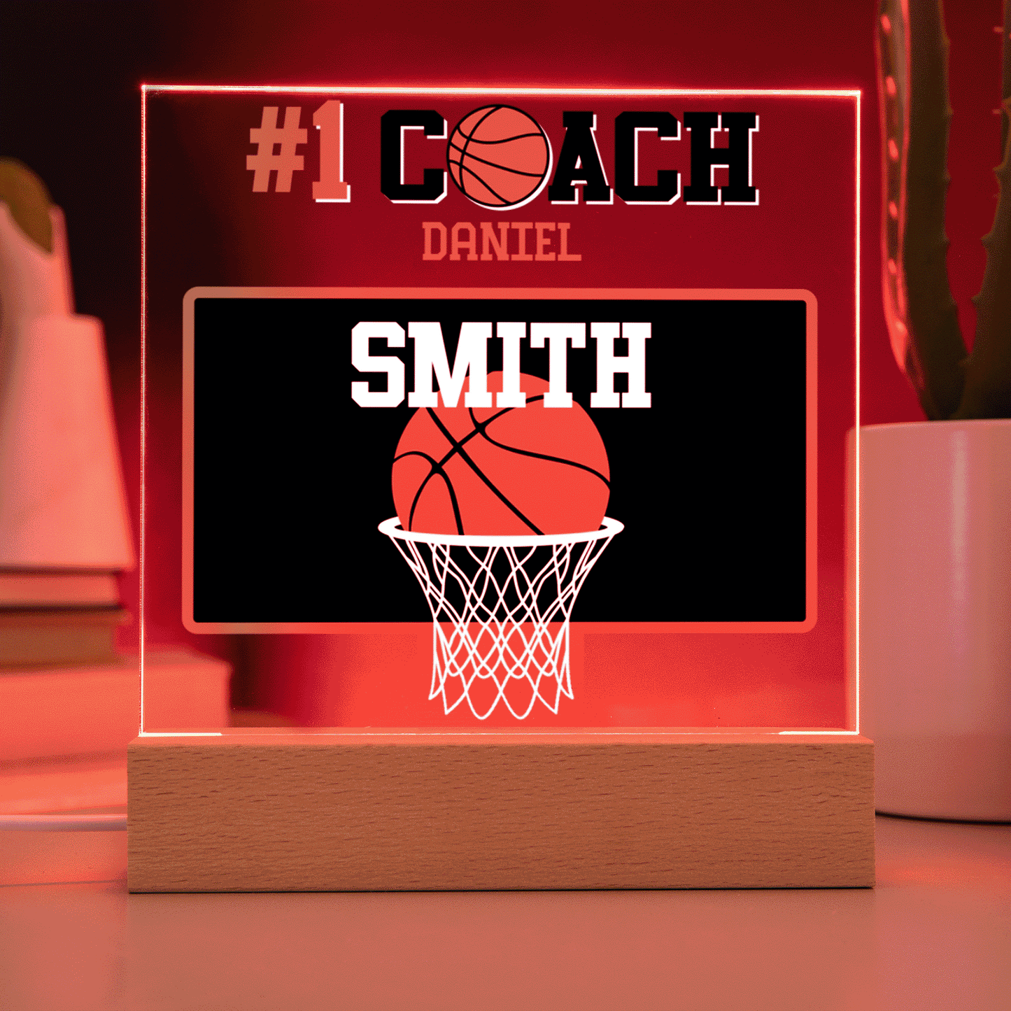 Personalized #1 Coach Basketball Acrylic Plaque LED Lamp