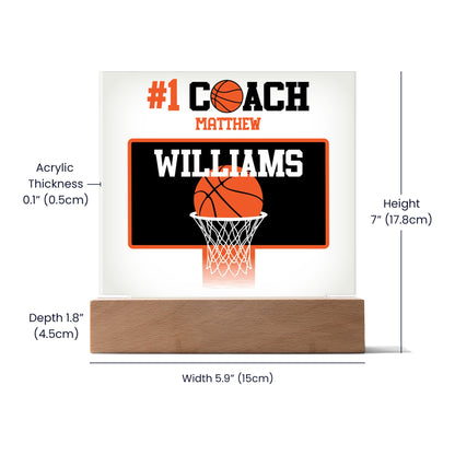 Personalized #1 Coach Basketball Acrylic Plaque LED Lamp