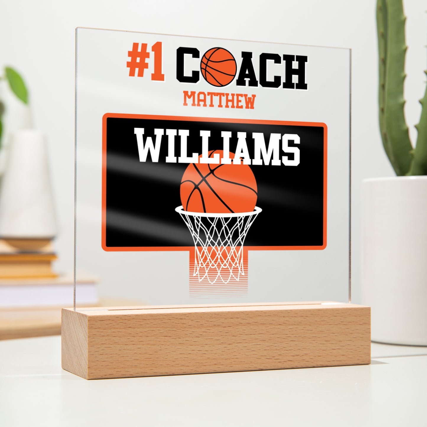 Personalized #1 Coach Basketball Acrylic Plaque LED Lamp