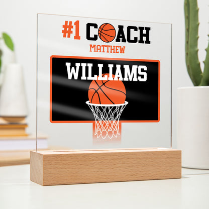 Personalized #1 Coach Basketball Acrylic Plaque LED Lamp