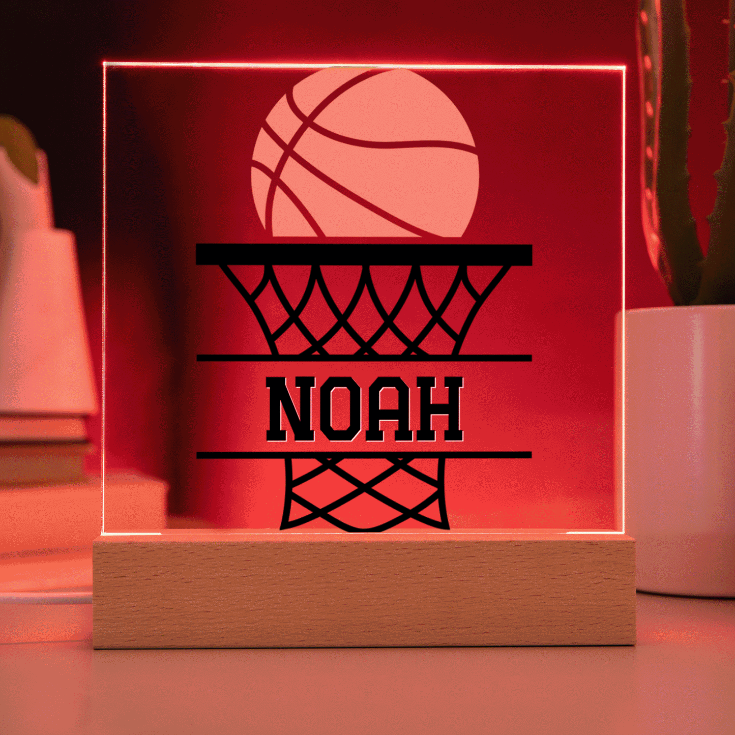 Personalized Basket Basketball Acrylic Plaque LED Lamp