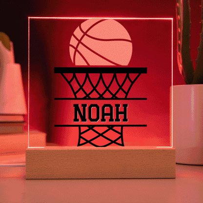 Personalized Basket Basketball Acrylic Plaque LED Lamp
