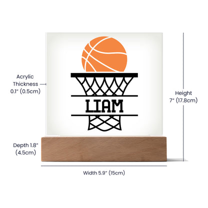 Personalized Basket Basketball Acrylic Plaque LED Lamp
