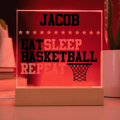 Personalized Eat Sleep Basketball Repeat Acrylic Plaque LED Lamp