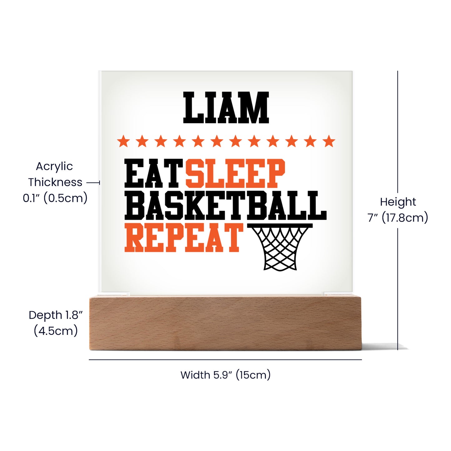 Personalized Eat Sleep Basketball Repeat Acrylic Plaque LED Lamp