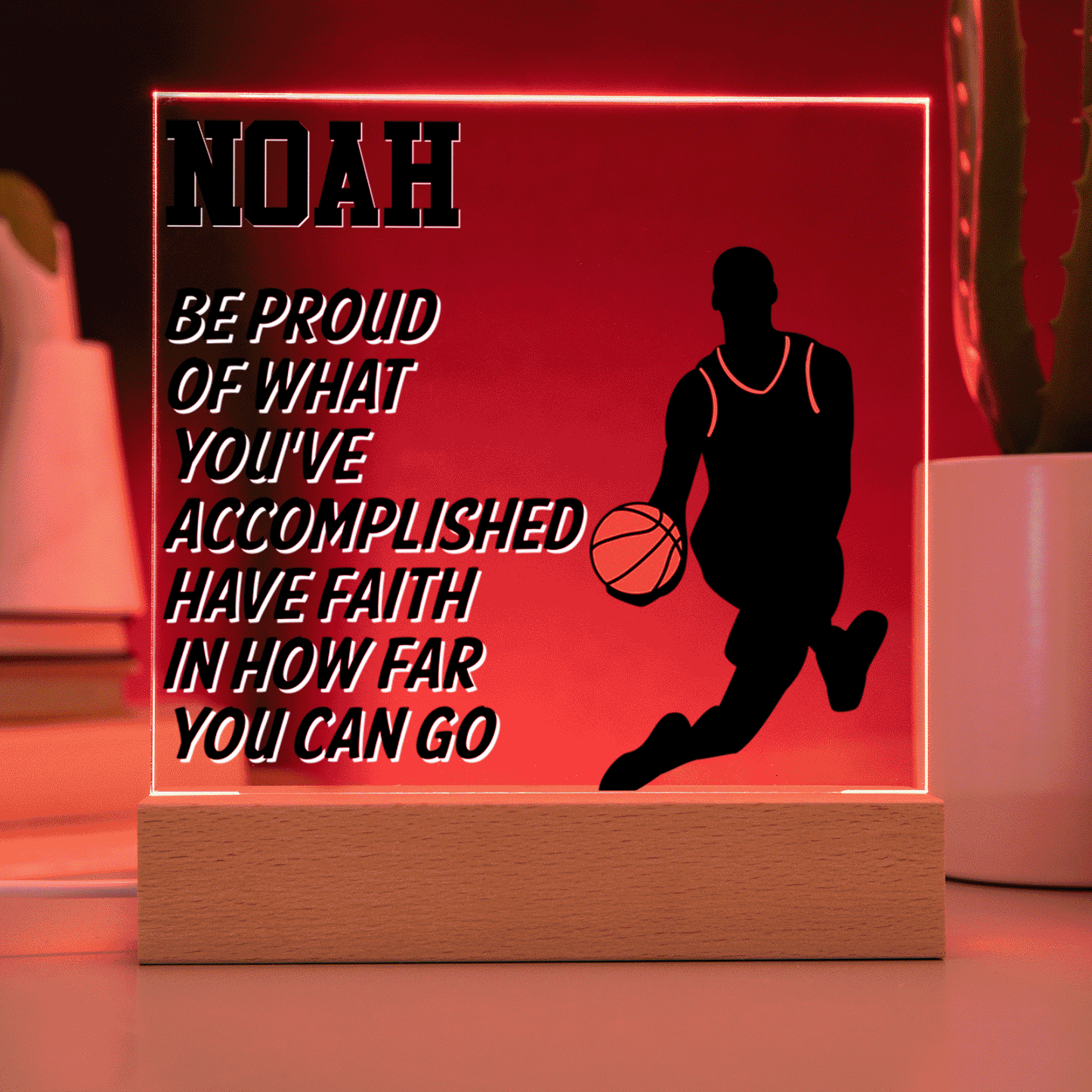 Personalized Be Proud Of What You've Accomplished Basketball Acrylic Plaque LED Lamp