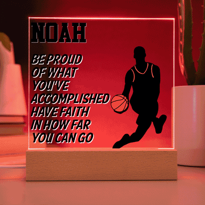 Personalized Be Proud Of What You've Accomplished Basketball Acrylic Plaque LED Lamp