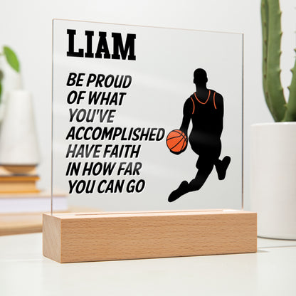 Personalized Be Proud Of What You've Accomplished Basketball Acrylic Plaque LED Lamp