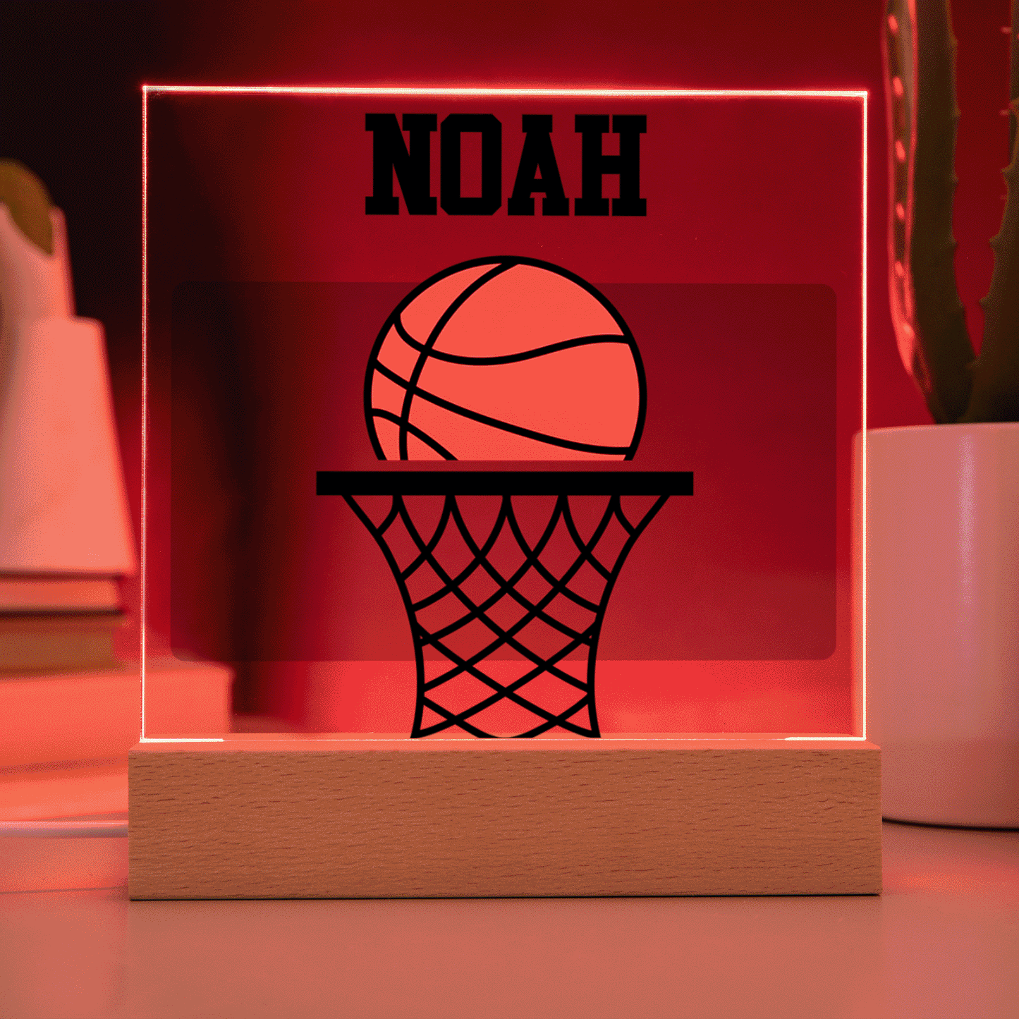 Personalized Basket Basketball Acrylic Plaque LED Lamp