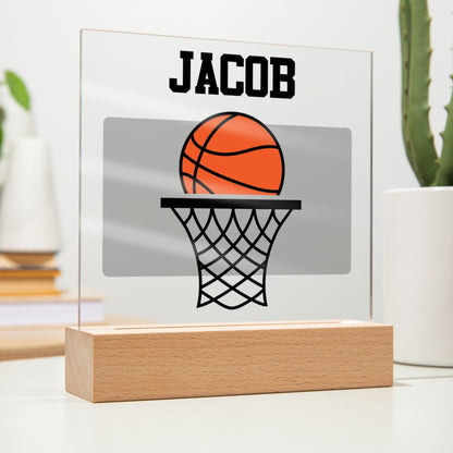 Personalized Basket Basketball Acrylic Plaque LED Lamp