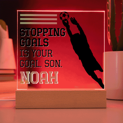Personalized Stopping Goals Is Your Goal Soccer Acrylic Plaque LED Lamp