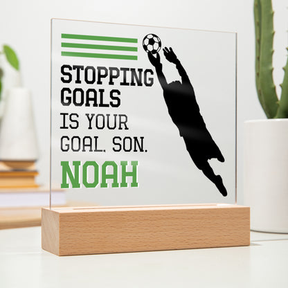 Personalized Stopping Goals Is Your Goal Soccer Acrylic Plaque LED Lamp