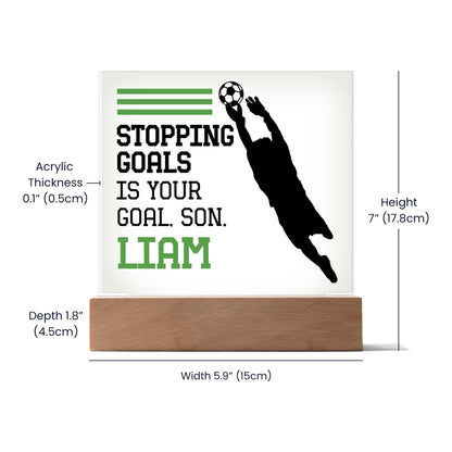 Personalized Stopping Goals Is Your Goal Soccer Acrylic Plaque LED Lamp