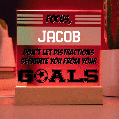 Personalized Focus Goals Soccer Acrylic Plaque LED Lamp