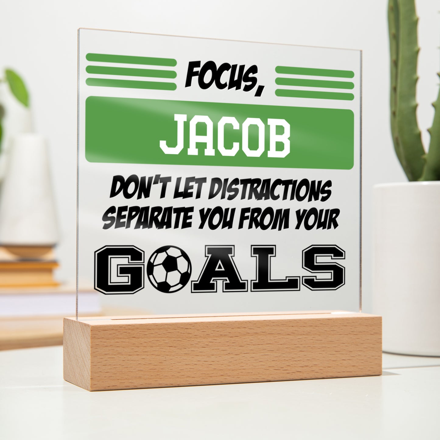 Personalized Focus Goals Soccer Acrylic Plaque LED Lamp