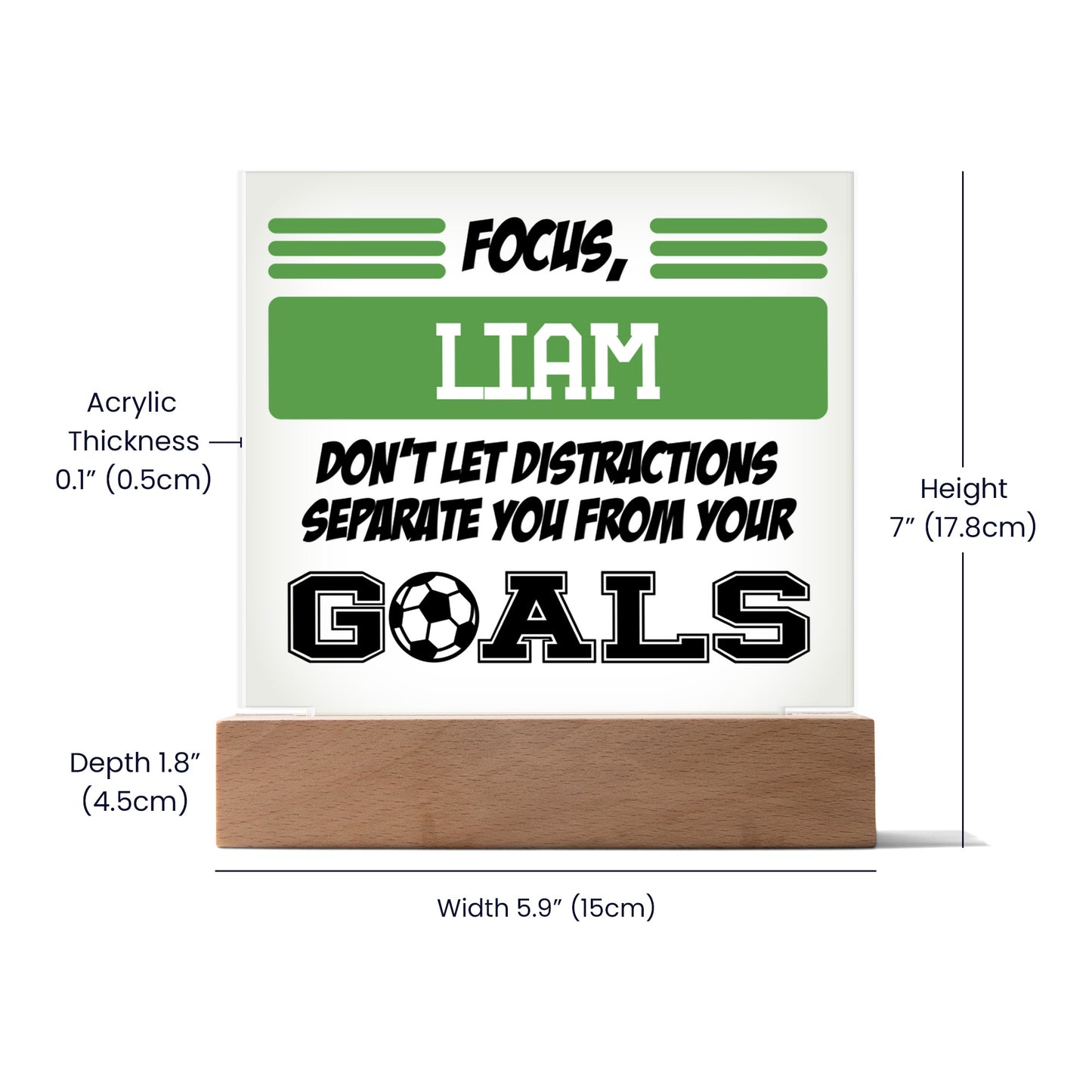 Personalized Focus Goals Soccer Acrylic Plaque LED Lamp