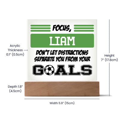 Personalized Focus Goals Soccer Acrylic Plaque LED Lamp