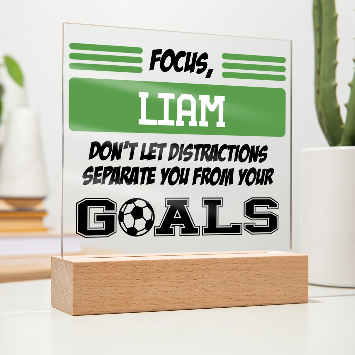 Personalized Focus Goals Soccer Acrylic Plaque LED Lamp