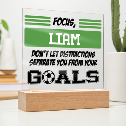 Personalized Focus Goals Soccer Acrylic Plaque LED Lamp