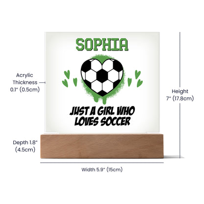 Personalized Just A Girl Who Loves Soccer Acrylic Plaque LED Lamp