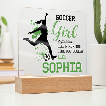 Personalized Like A Normal Girl But Cooler Soccer Acrylic Plaque LED Lamp