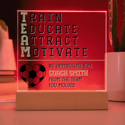 Personalized Train Educate Attract Motivate Soccer Coach Acrylic Plaque LED Lamp