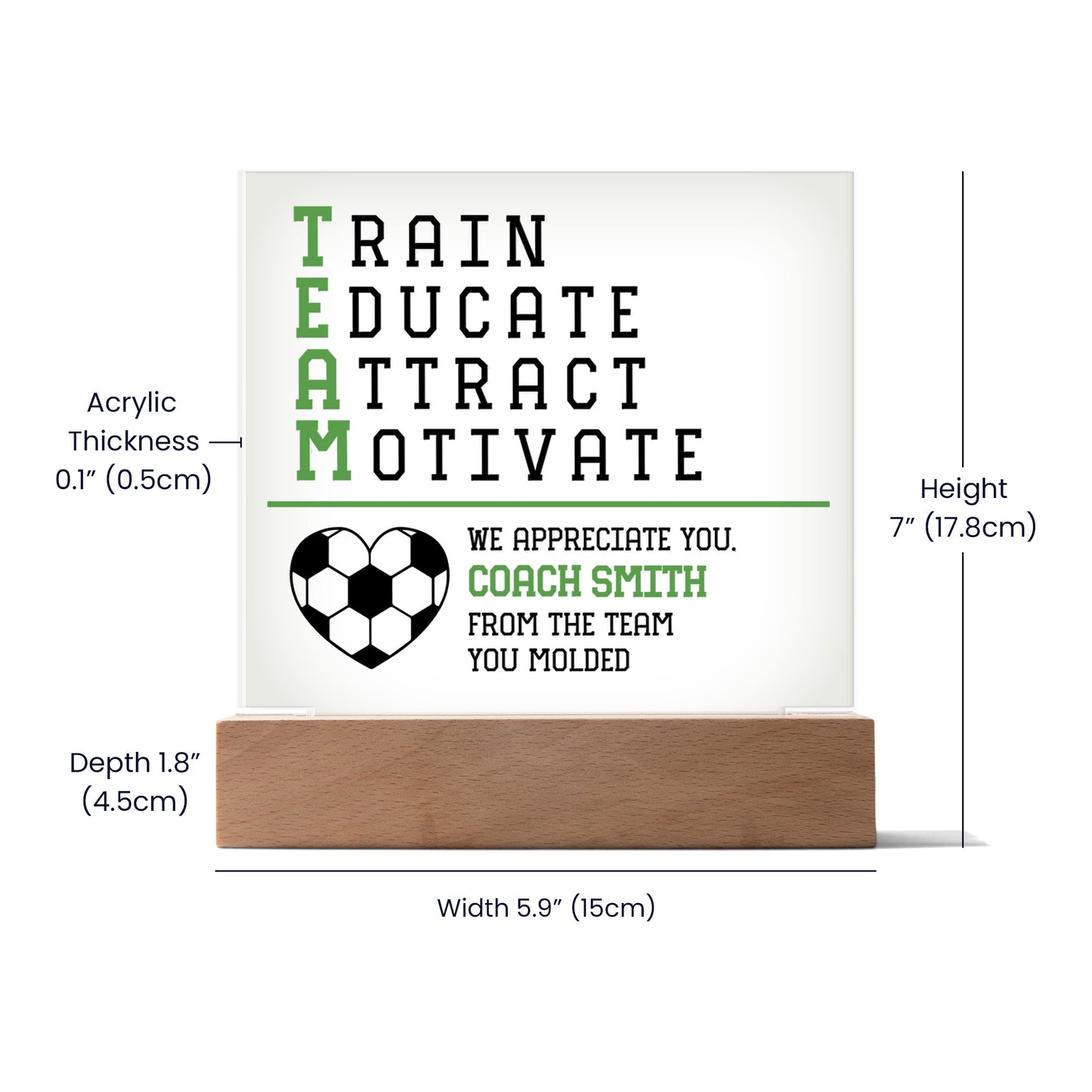 Personalized Train Educate Attract Motivate Soccer Coach Acrylic Plaque LED Lamp
