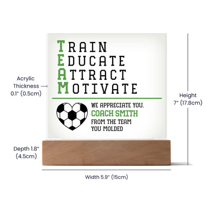Personalized Train Educate Attract Motivate Soccer Coach Acrylic Plaque LED Lamp