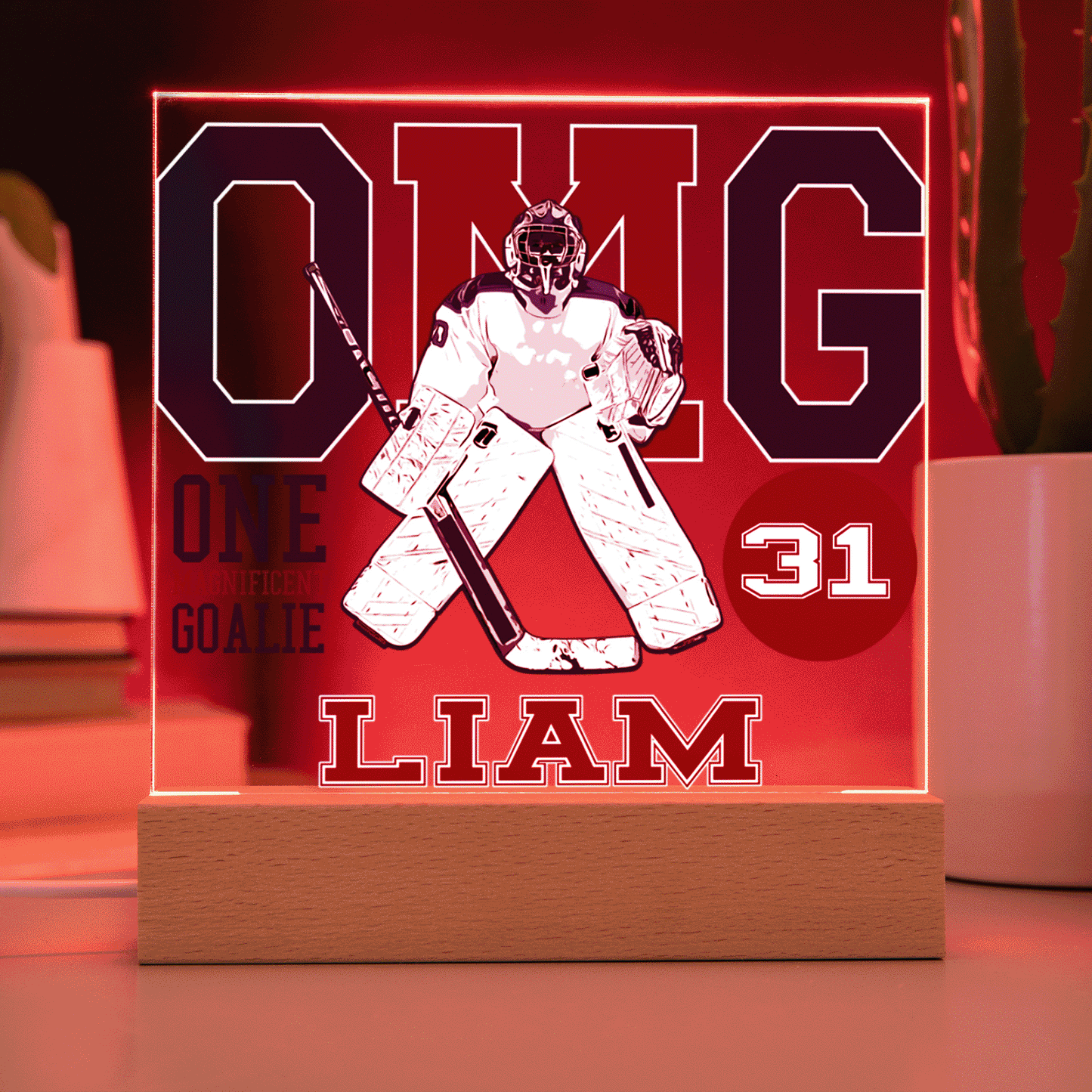 Personalized One Magnificient Goalie Hockey Acrylic Plaque LED Lamp