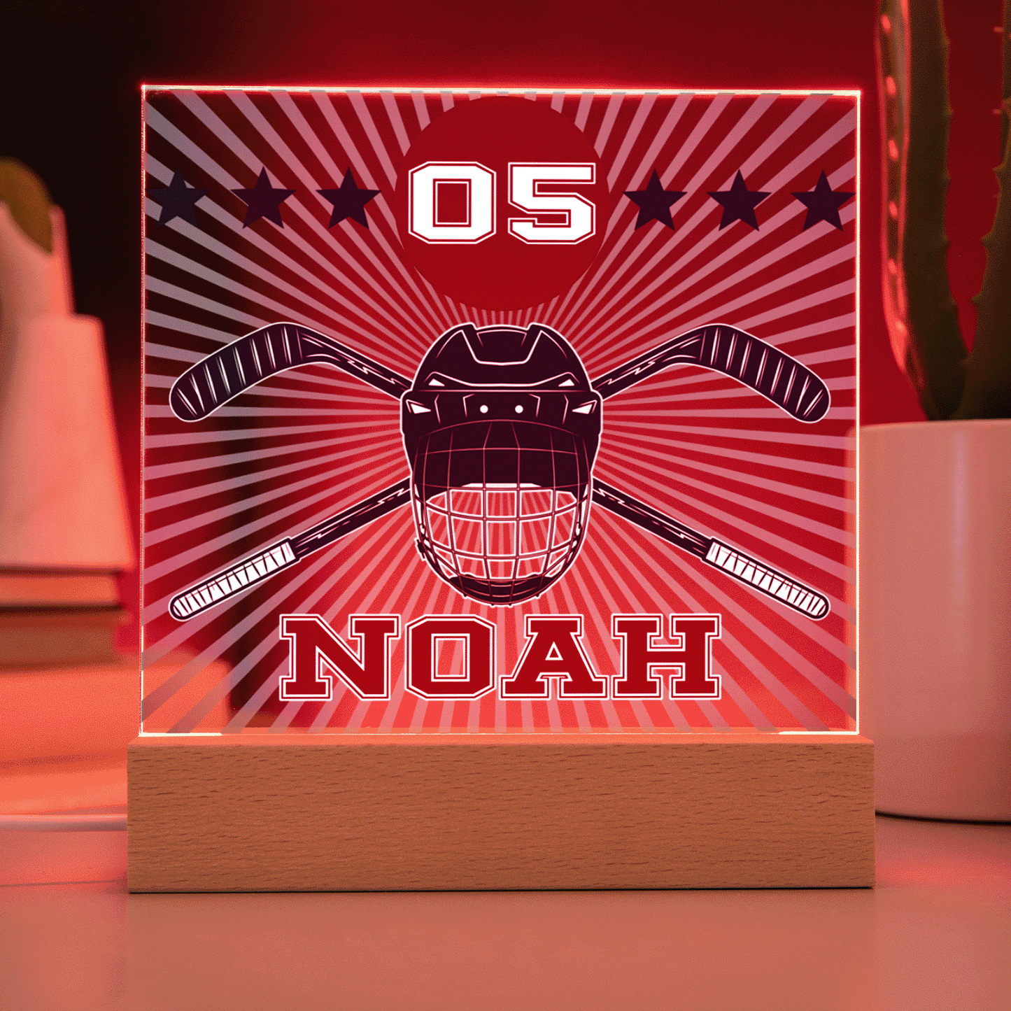 Personalized Hockey Acrylic Plaque LED Lamp