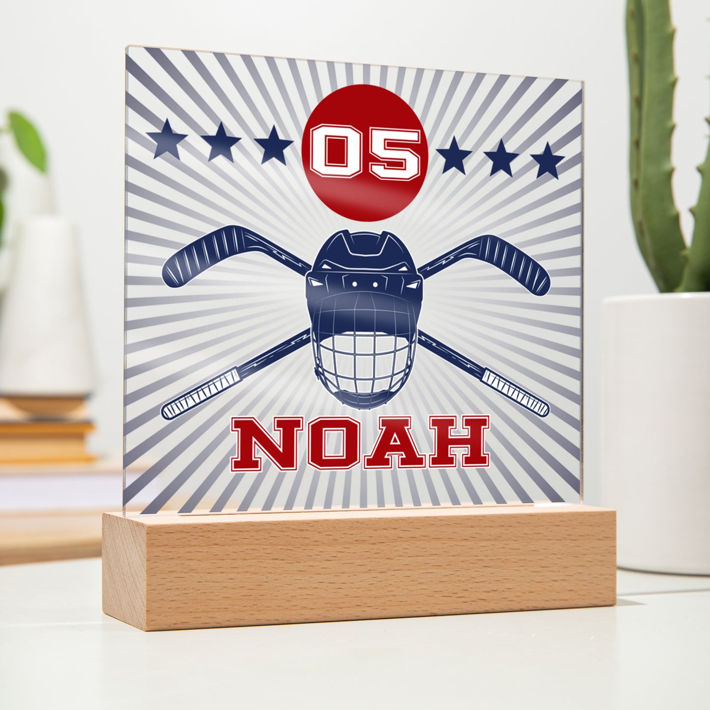 Personalized Hockey Acrylic Plaque LED Lamp