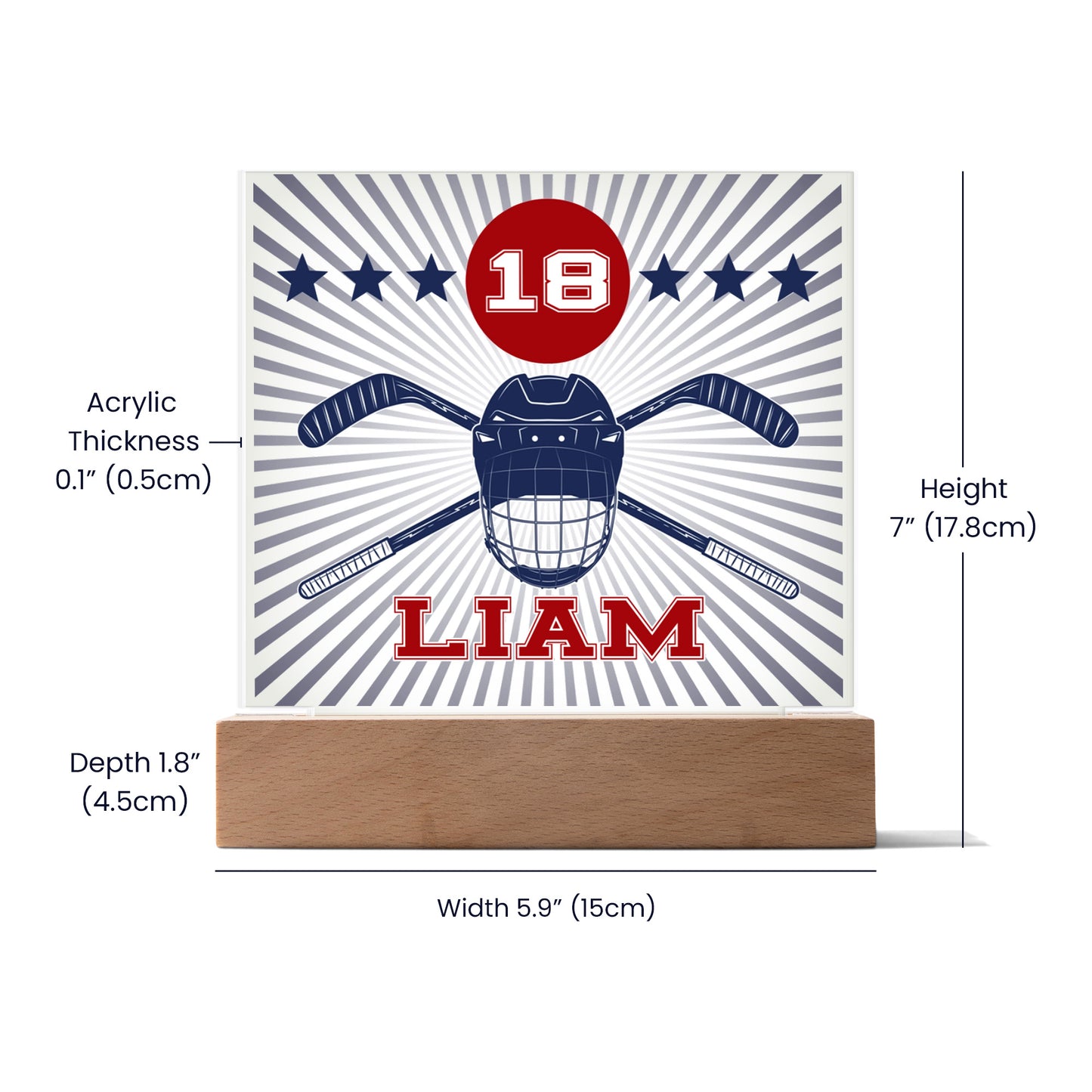 Personalized Hockey Acrylic Plaque LED Lamp