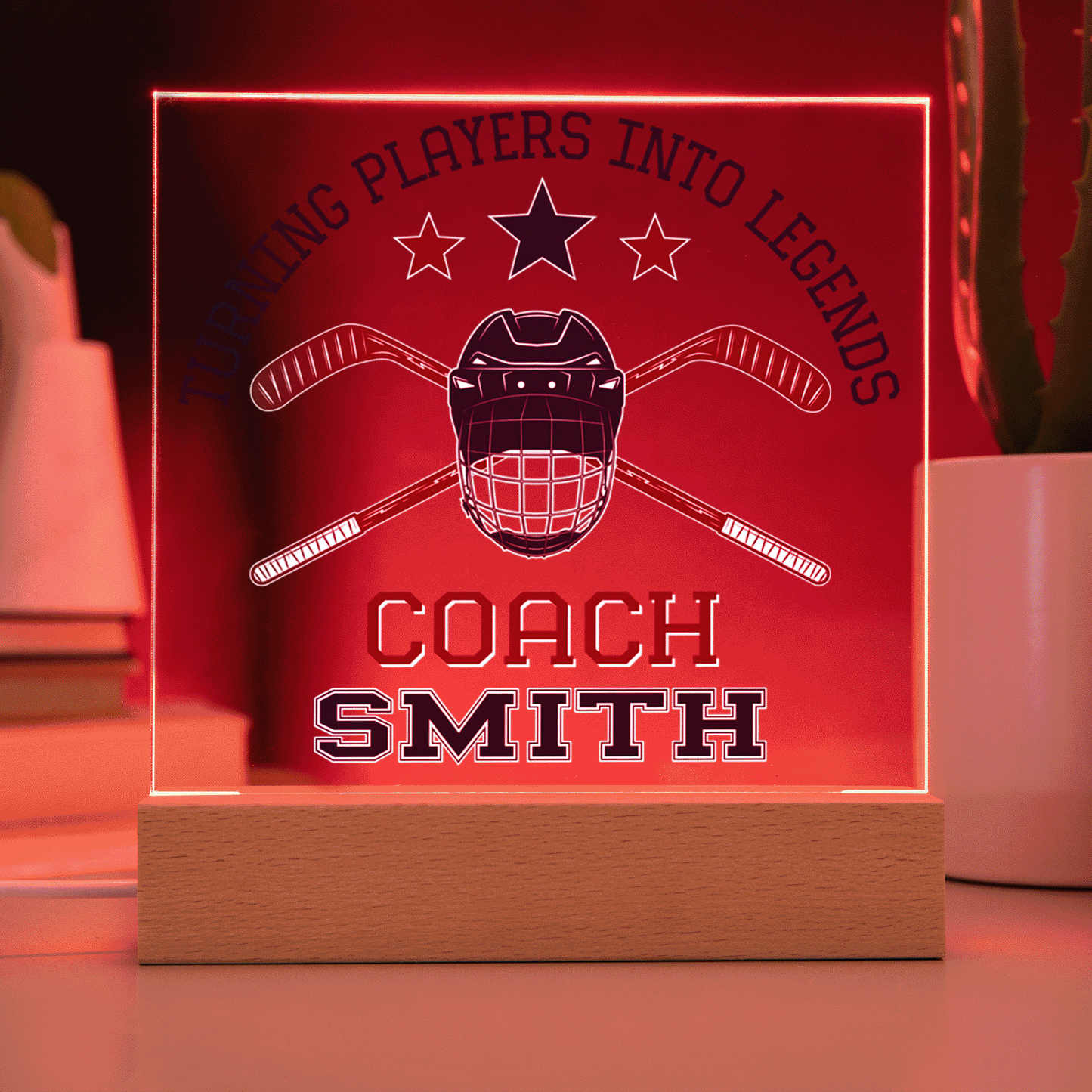 Personalized Turning Players Into Legends Hockey Coach Acrylic Plaque LED Lamp